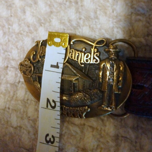Silver Creek Basket-Weave Leather Belt Sz 50 w/ Jack Daniel’s Brass Buckle - Picture 11 of 12